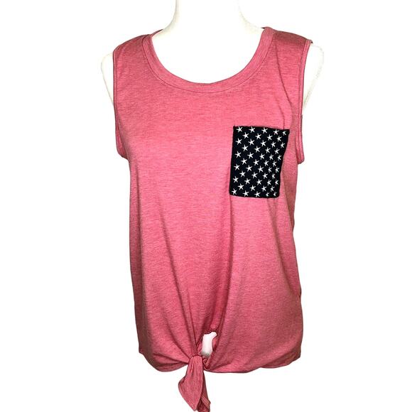 Design Lab Mauve Pink Slub Tank Top with Embroidered Star Pocket - Picture 1 of 6